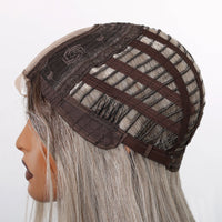 Gray Blonde Synthetic Wigs Dark Root Hairline Lace Frontal Straight Layered Wigs for Women Ladies Daily Use Wigs Heat Resistant