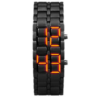 Fashion Mens Digital Lava Wrist Watch Men Black Full Metal Red Blue LED Display Watches Gifts for Male Boy Sport Creative Clock