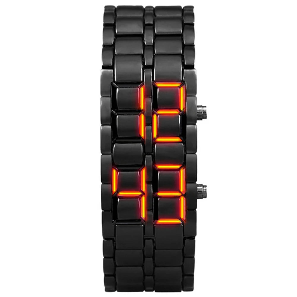 Fashion Mens Digital Lava Wrist Watch Men Black Full Metal Red Blue LED Display Watches Gifts for Male Boy Sport Creative Clock