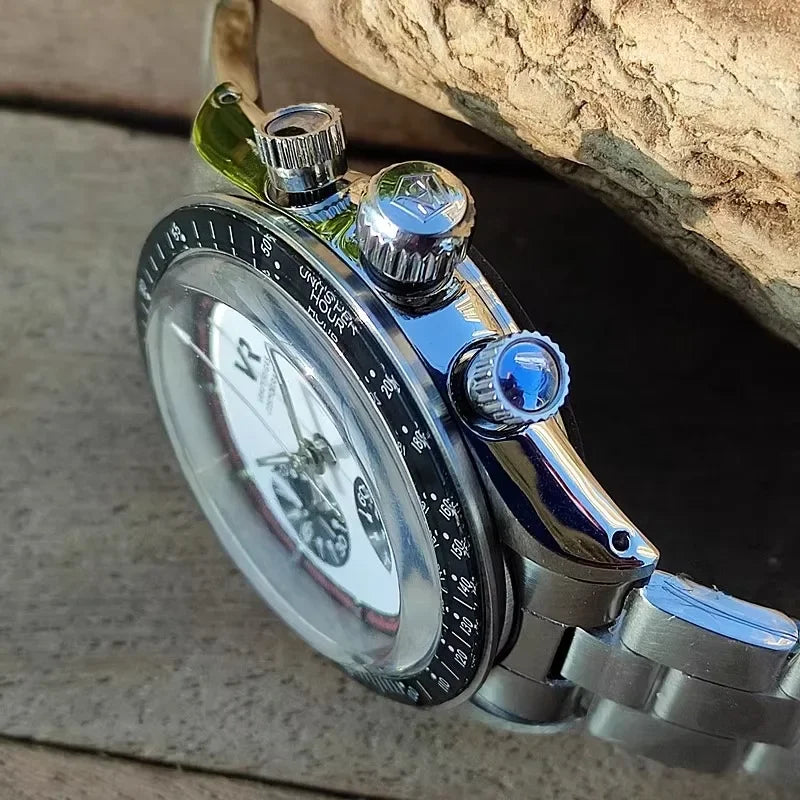 Vakuy Men's 38MM Quartz Watch Sweep Seconds Jinggong VK63A Chronograph Vintage Panda Di Men's Watch