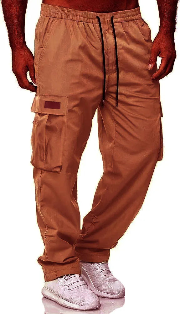 American style high street retro multi pocket workwear pants for men's new trendy loose straight leg versatile casual long pants