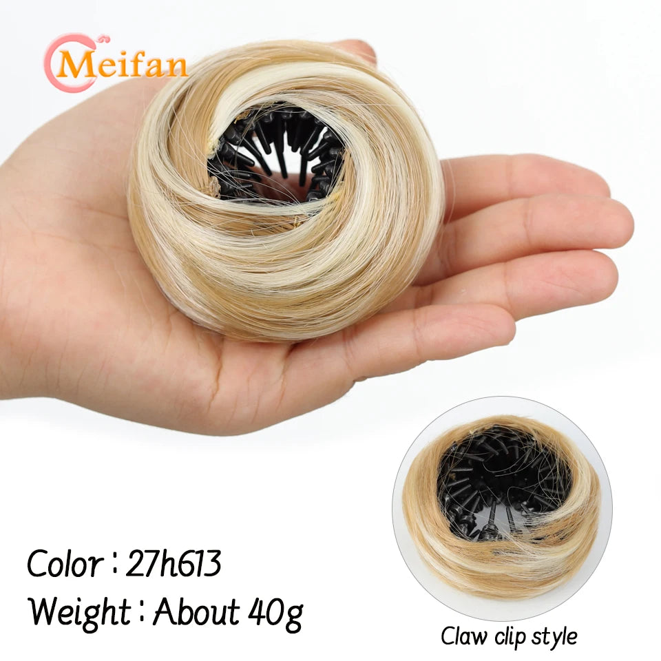 Messy Straight Hair Bun Hair Extensions Synthetic Mini Hair Clip Bun Hairbands Donut Wig Accessories High Bun Hair Extensions