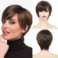 MSIWIGS Women's Short Pix Cut Blonde Straight Wig Natural Synthetic For White Lady Daily Wear High Tempreture Fiber