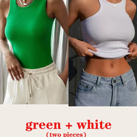 Women's Corset Summer 100% Cotton Crop Top Y2k Knitted Camis O Neck Knit Camisole Sleeveless Vest Solid Slim Tank Tops Women