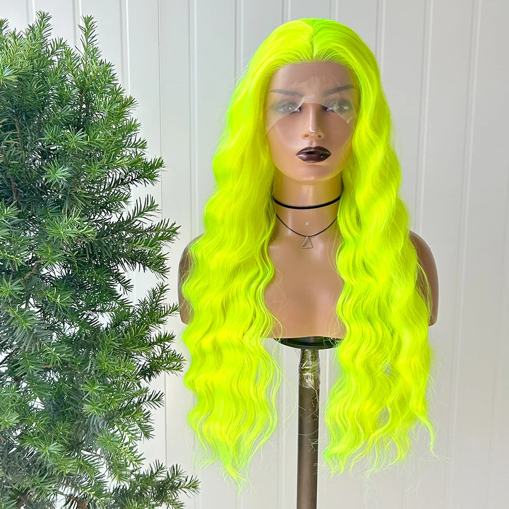 AIMEYA Yellow Hair Cosplay Synthetic Lace Front Wigs for Women Long Loose Wave Wig Free Part Heat Resistant Fiber Synthetic Wig