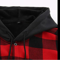 Fashion korean popular clothes winter Adding velvet and thickening long-sleeve shirts for men casual Hooded jacket plaid tops