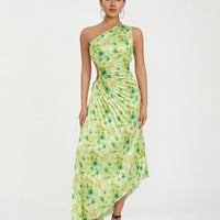 Women Elegant Long Dress Summer Sleeveless One-shoulder Pleated Hollowed Irregular Dress for Cocktail Party Beach Sundress Y2K