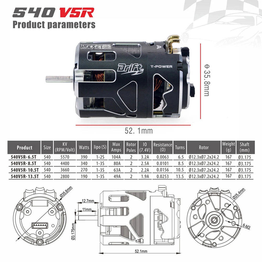 RC Car Surpasshobby Rocket 540 V5R Sensored Brushless Drift Racing Motor for 1/10 1/12 1/14 RC Car Competition Modified Truck