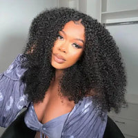 Beginner Friendly 3 In 1 Half Wig Human Hair Kinky Curly Coily Half Wig Invisible Drawstring Glueless Curly Flip Over Wig 180%