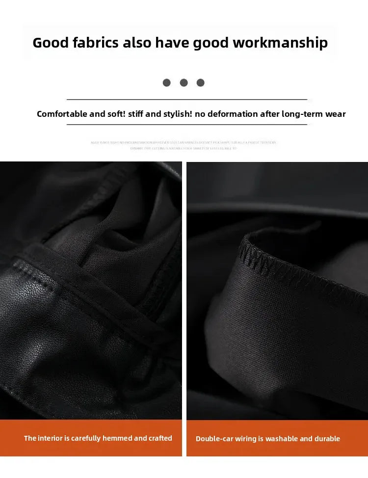 High Waist Wide Leg PU Leather Pants Women's Suit Casual Floor Length Trousers Autumn Winter New Style Loose Fit Long Pants