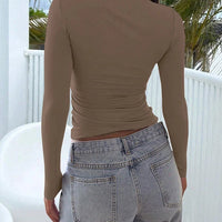 Women's Long Sleeve Tops Casual Scoop Neck Ribbed Knit Slim Fitted Basic Tee Shirts Trendy Spring Outfits