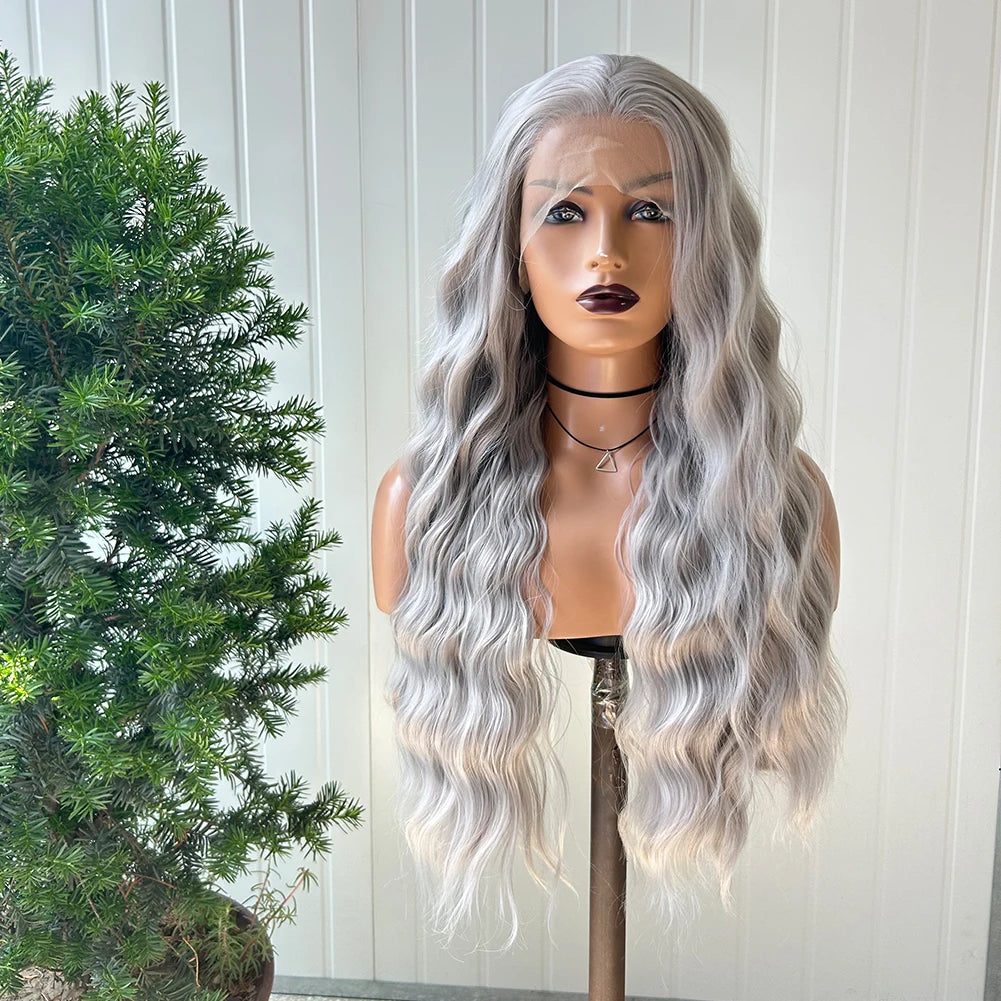 AIMEYA Yellow Hair Cosplay Synthetic Lace Front Wigs for Women Long Loose Wave Wig Free Part Heat Resistant Fiber Synthetic Wig