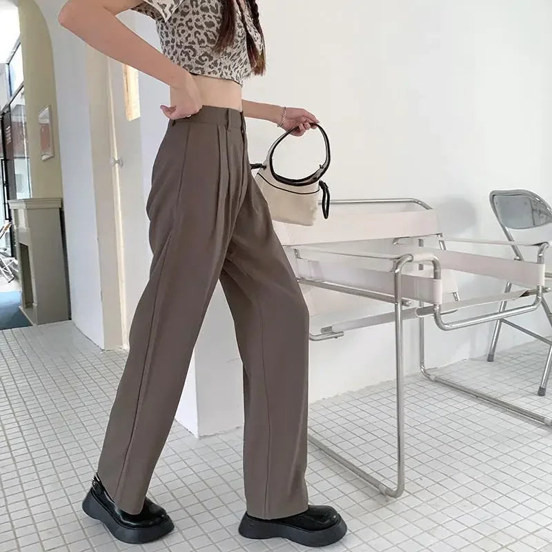 High Waist Draped Suit Pants for plus Size Women Spring Autumn Design Sensation Floor Length Casual Straight Wide Leg Long Pants