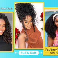 Half Wig Kinky Curly 200% Density Remy Hair Curly Wigs 100% Human Hair No Leave Out Upgrade Glueless Clip In Half Wigs For Women