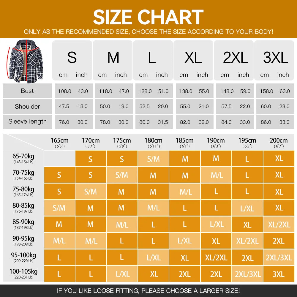 Men's Jackets Winter Hooded Warm Coat Casual Thicken Plaid Work Flannel Snap Sherpa Lined Fleece Clothing US Size