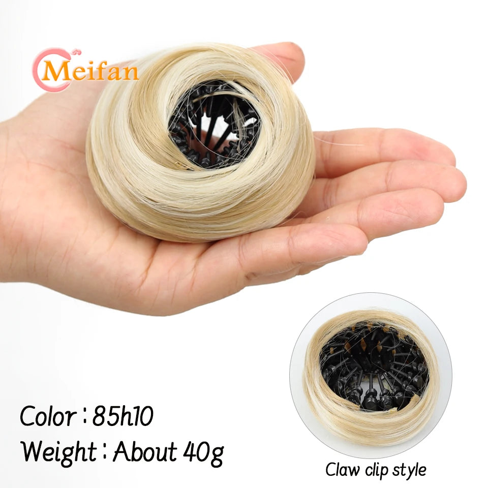 Messy Straight Hair Bun Hair Extensions Synthetic Mini Hair Clip Bun Hairbands Donut Wig Accessories High Bun Hair Extensions
