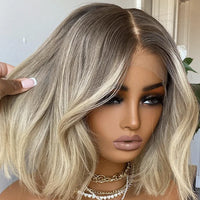 Synthetic Wig Hair Highlight Ash Blonde Straight Bob For Woman Lace Front Wig Bang Brazilian Hair Short Bob Wig