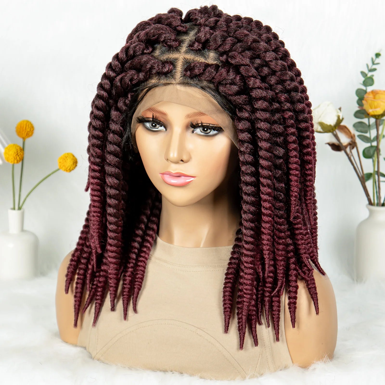 16" Full Lace Twisted Braided Wigs for Black Women Synthetic HD Lace Front Braids Wigs with Baby Hair Natural Lace Braiding Wigs