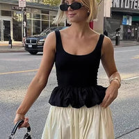 Fashion Contrast Women's V-neck Sling Long Dress For Women Elegant Pleated Backless Sleveless Maxi Dresses Lady Evening Vestidos