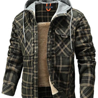 Men's Jackets Winter Hooded Warm Coat Casual Thicken Plaid Work Flannel Snap Sherpa Lined Fleece Clothing US Size