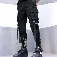 Trendy Men's Loose-fit Cargo Pants Autumn Winter Bell Bottoms Multiple Pockets Casual Style Street Dance Fashion