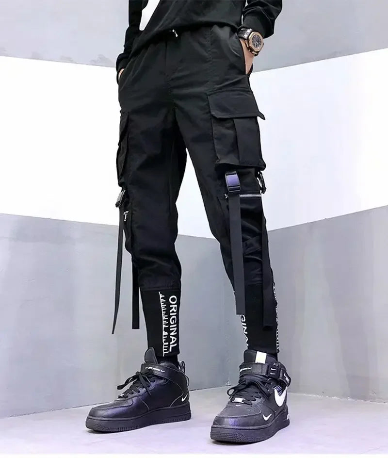 Trendy Men's Loose-fit Cargo Pants Autumn Winter Bell Bottoms Multiple Pockets Casual Style Street Dance Fashion
