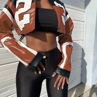 Weird Puss Faux Leather Varsity Jacket Women Hipster Letter Print Autumn Casual Sporty Wild Streetwear Uniform Trend Crop Coat