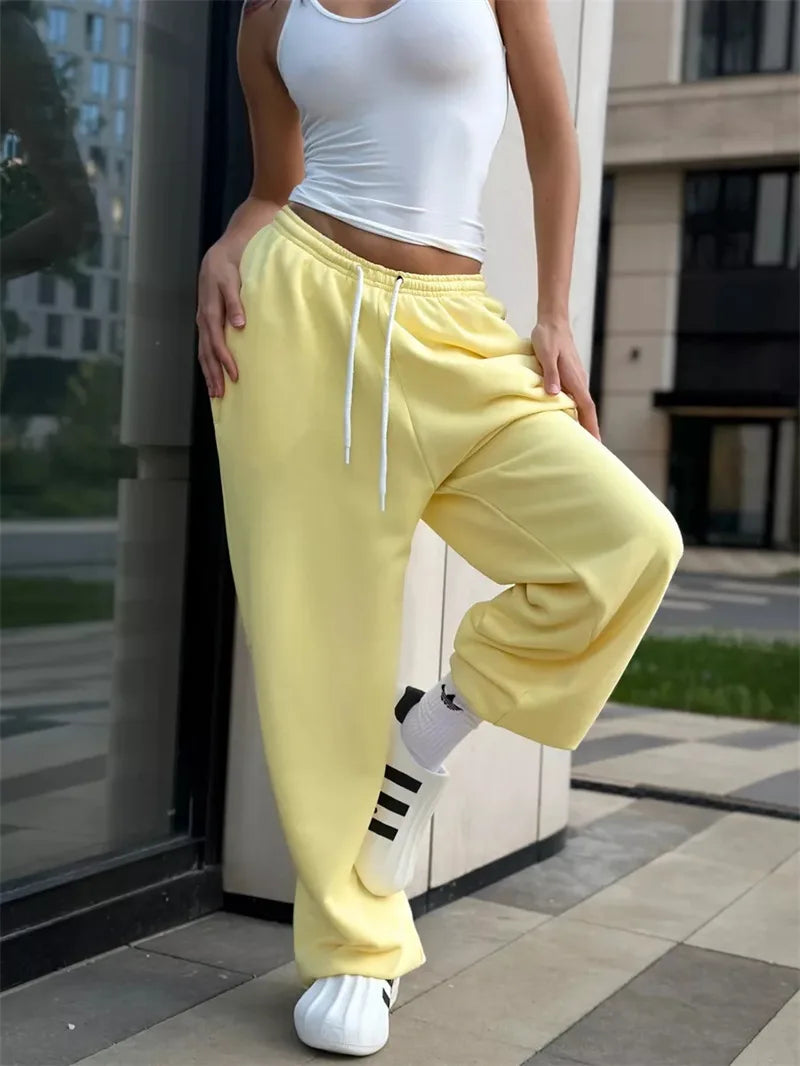 Pant Women Wide Leg Long Pants High Waist Straight Trousers Y2k Streetwear Elegant Splice Casual Loose Work Jogger Sports 2025
