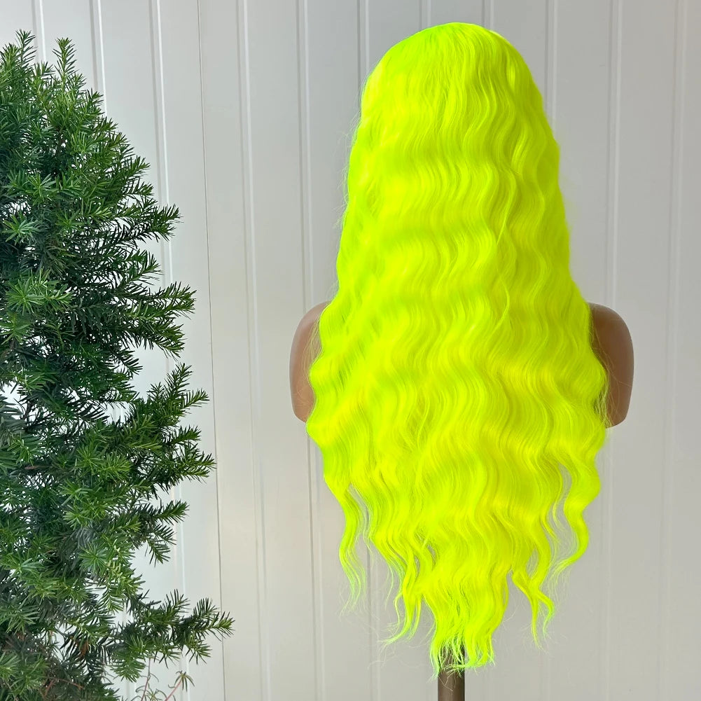 AIMEYA Yellow Hair Cosplay Synthetic Lace Front Wigs for Women Long Loose Wave Wig Free Part Heat Resistant Fiber Synthetic Wig