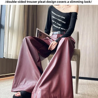 High Waist Wide Leg PU Leather Pants Women's Suit Casual Floor Length Trousers Autumn Winter New Style Loose Fit Long Pants