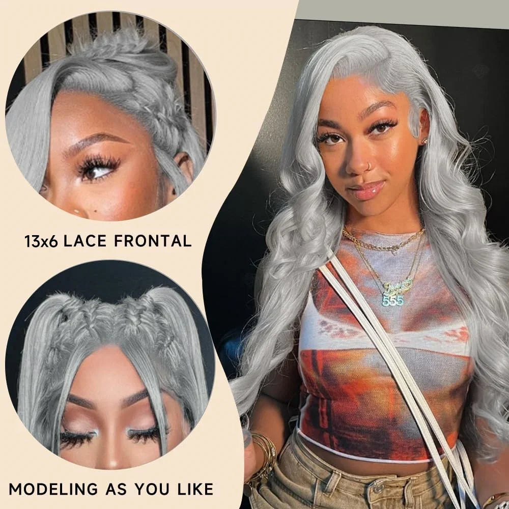 HD Silver Grey 13x6 Lace Frontal Wig 100% Vietnamese Body Wave Wigs Virgin Hair Gray Lace Front Human Hair Wis For Women On Sale