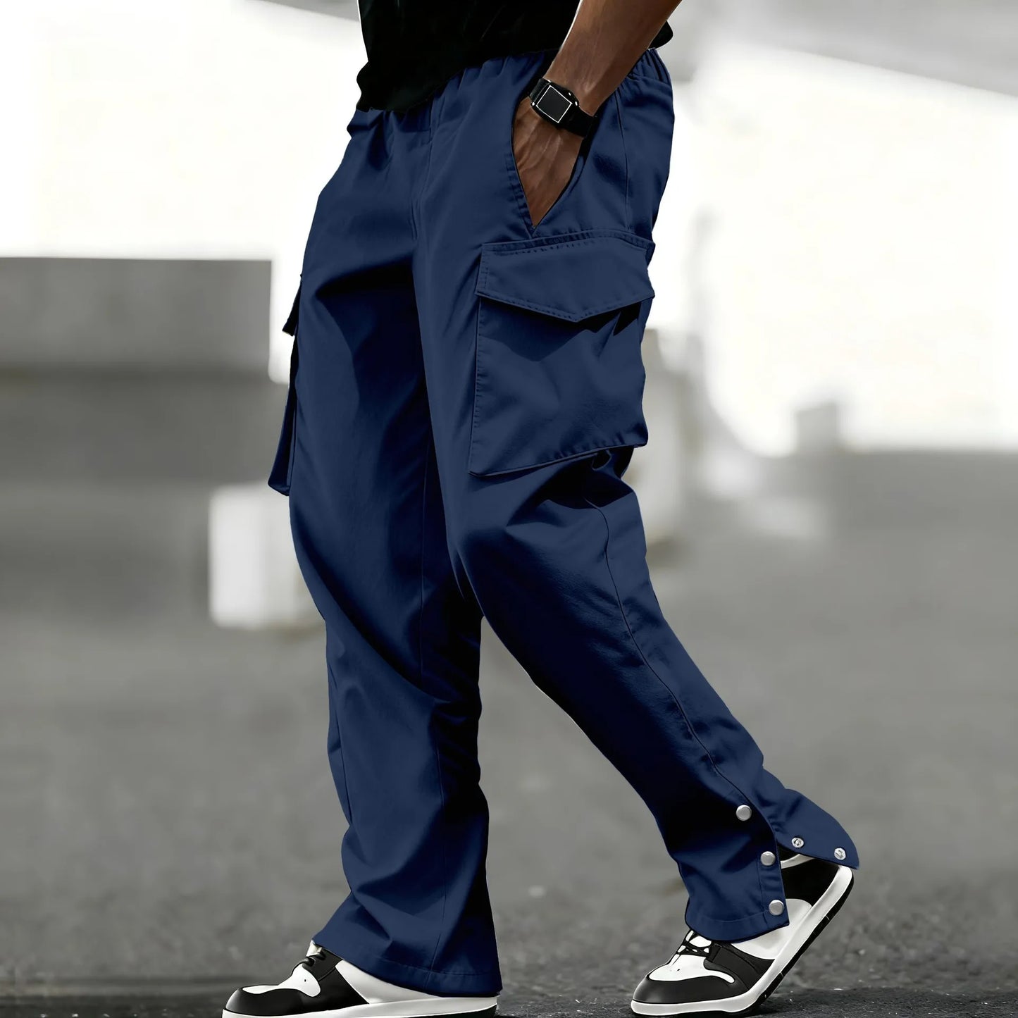 Men's work pants fashionable and casual in pure color simple and elegant American street style straight-leg pants with a pocket