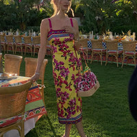 CNYISHE Flower Prints Camisoles Fashion Sheath Sexy Club Hot Girl Women Dresses Colorful Trendy Elegant Lady Female Bodycon