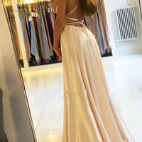 Elegant Women Maxi Beach Satin Dress Sexy Leg Slit Lace up Evening Prom Gown Adjustable Straps Bridesmaid Dresses