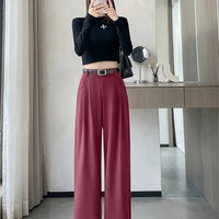 High Waist Slim Fit Straight Leg Suit Pants Wide Leg Casual Trousers Women's Autumn New Arrival Red Color Business Office Wear