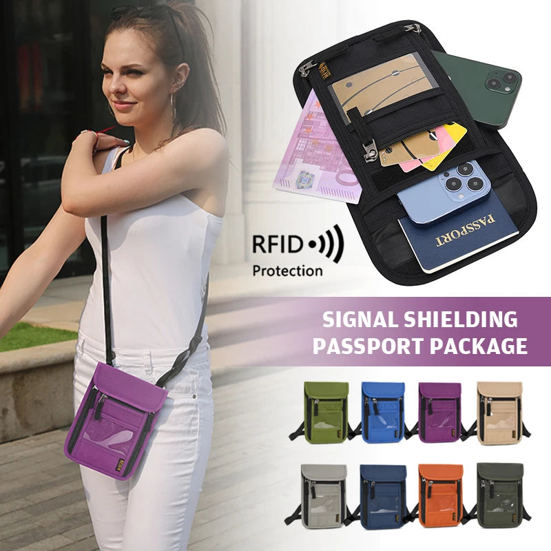 Travel Passport Bag Neck Document Bag Nylon Wallet Family Rfid Blocking Multi-Pockets Anti-Theft Credit Card Passport Holder New