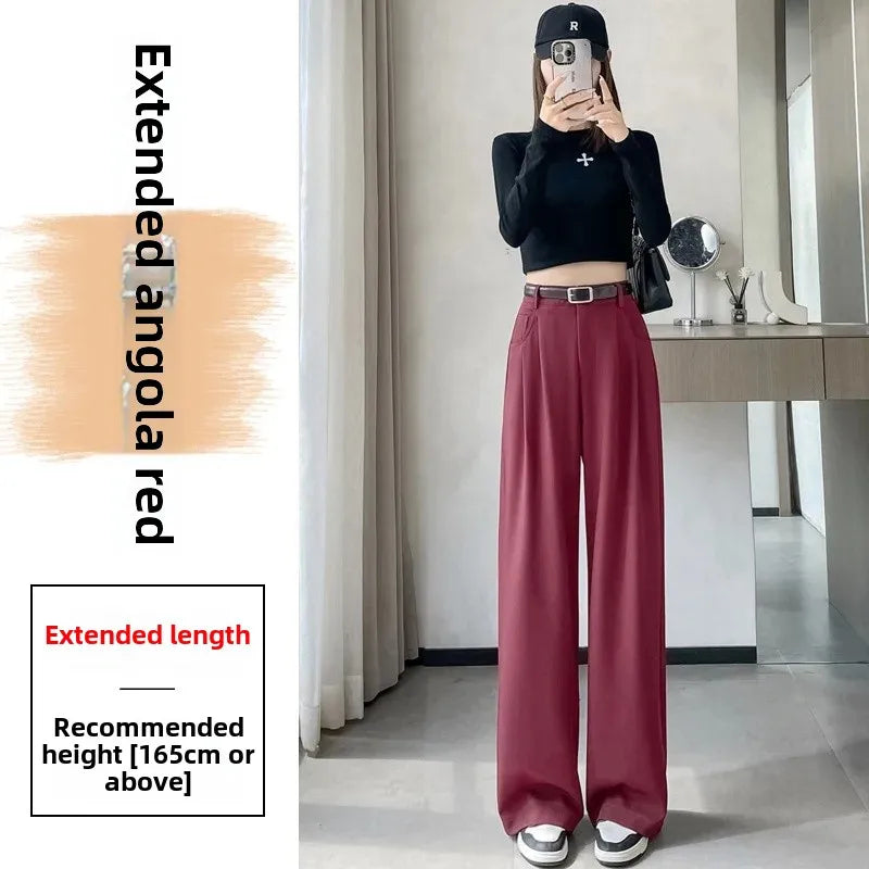 High Waist Slim Fit Straight Leg Suit Pants Wide Leg Casual Trousers Women's Autumn New Arrival Red Color Business Office Wear