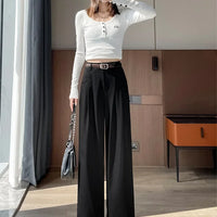 High Waist Slim Fit Straight Leg Suit Pants Wide Leg Casual Trousers Women's Autumn New Arrival Red Color Business Office Wear