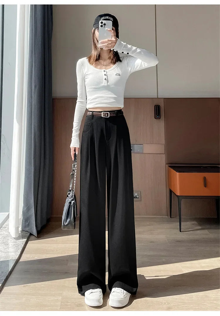 High Waist Slim Fit Straight Leg Suit Pants Wide Leg Casual Trousers Women's Autumn New Arrival Red Color Business Office Wear
