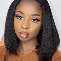 Kinky Straight Short Bob Human Hair Wigs for Women 13x4 Transparent Lace Frontal Peruvain Remy Hair Soft Yaki Straight Bob Wig