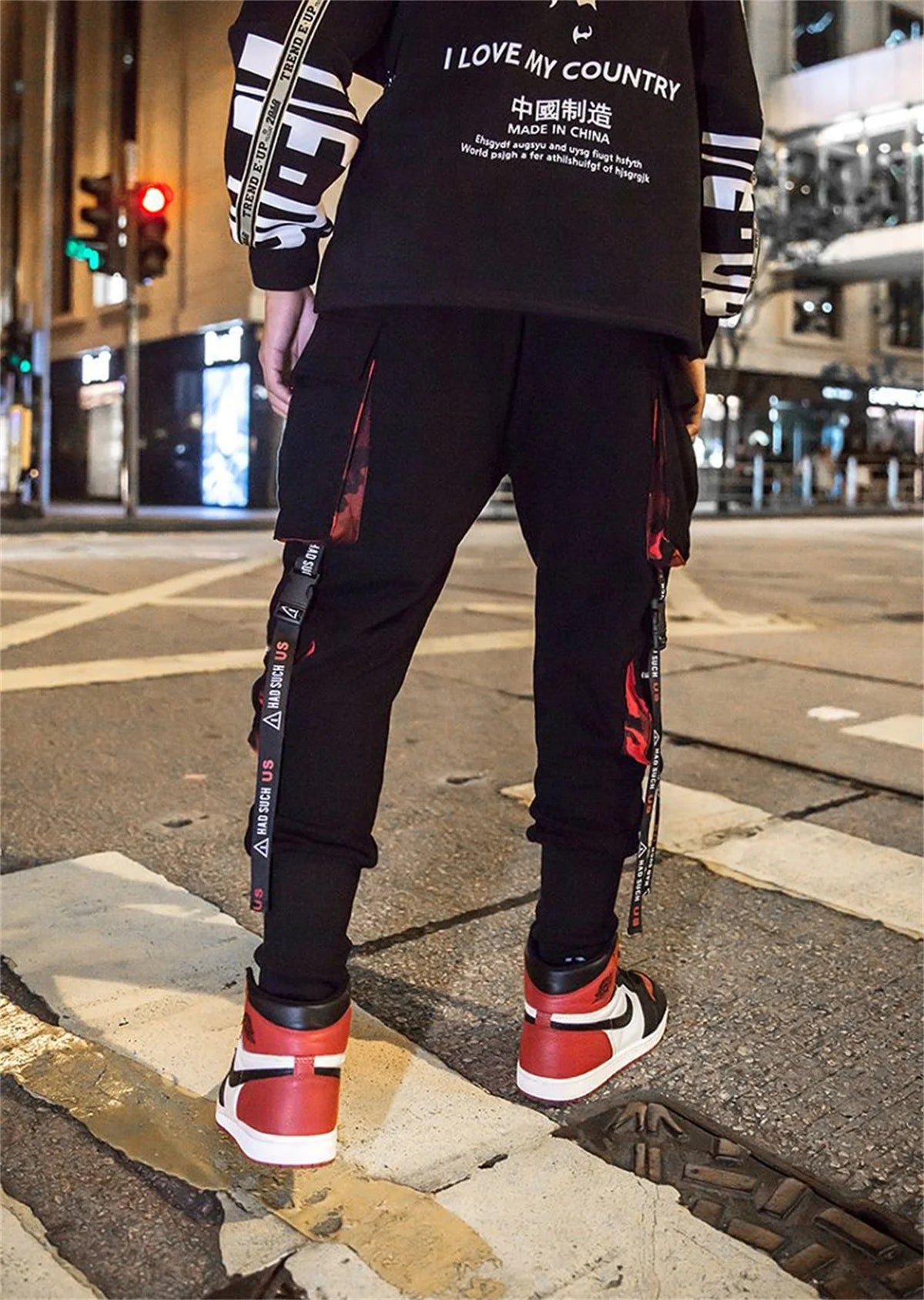 Cool Black Hip Hop Cargo Pants Gothic High Srteet Sweatpants With Pockets Korean High Wast Casual Outwear Pants Men Streetwear