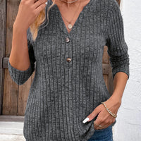 Women's Fashionable V-neck Button Up Top With Pit Stripes