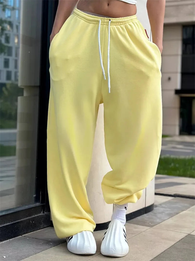 Pant Women Wide Leg Long Pants High Waist Straight Trousers Y2k Streetwear Elegant Splice Casual Loose Work Jogger Sports 2025