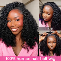 250% Kinky Curly V Part Wig Human Hair No Leave Out Upgrade Deep Wave Curly V Shape Wig No Glue Clip In Half Wig For Women