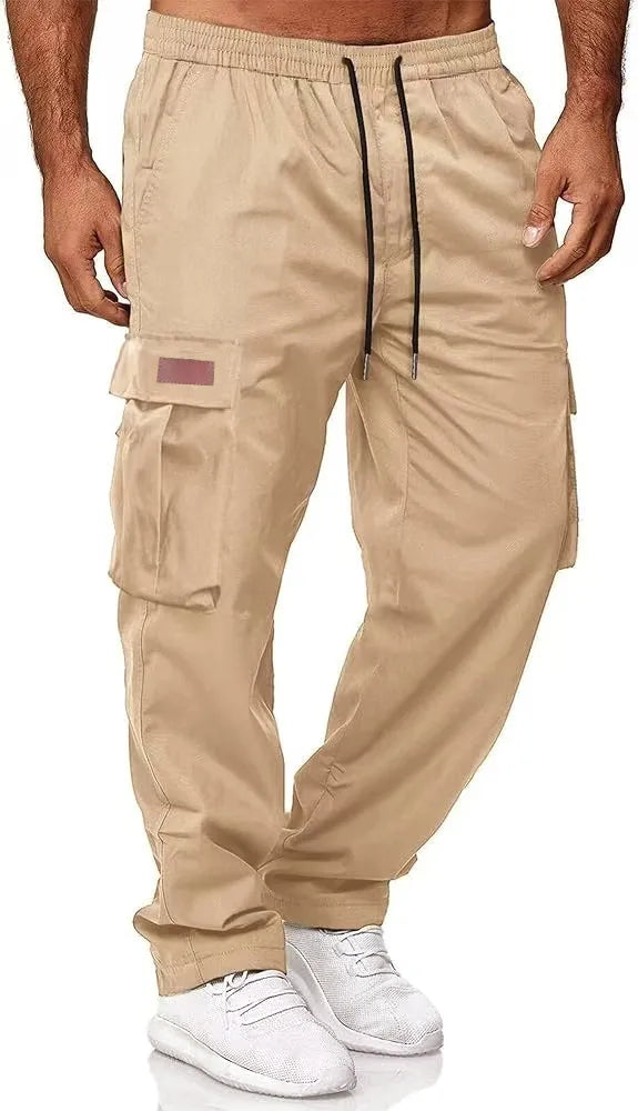 American style high street retro multi pocket workwear pants for men's new trendy loose straight leg versatile casual long pants