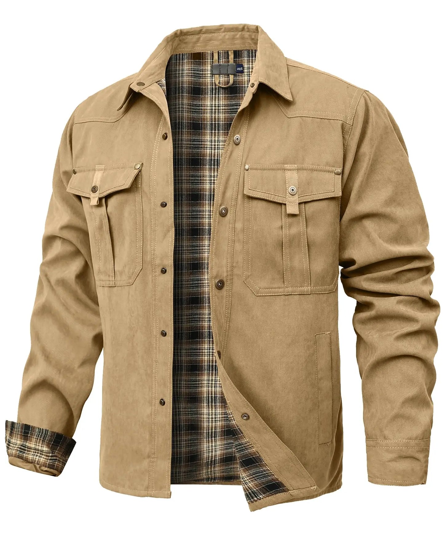 Men's Jackets Spring Flannel Lined Shirt Coat Shacket Casual Snap Button Overshirt Western Cowboy Style High Quality Top US Size