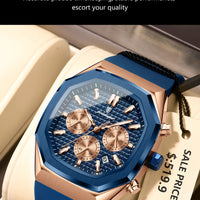 POEDAGAR Business Watch For Men Waterproof Luminous Chronograph Date Man Wristwatch Silicone Strap Quartz Men's Watches Male+Box