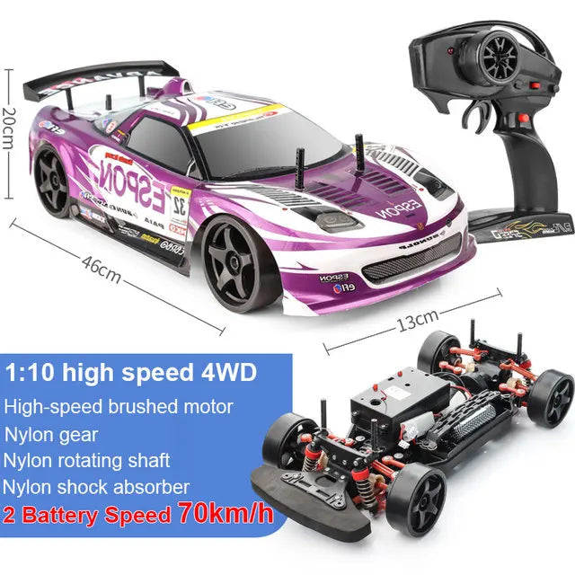 1:10 70km/H Remote Control Car 4wd High Speed Drift 2.4g Rc Car Shock Absorber Anti-Collision Rc Toys Christmas Gift