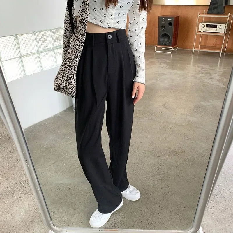 High Waist Draped Suit Pants for plus Size Women Spring Autumn Design Sensation Floor Length Casual Straight Wide Leg Long Pants