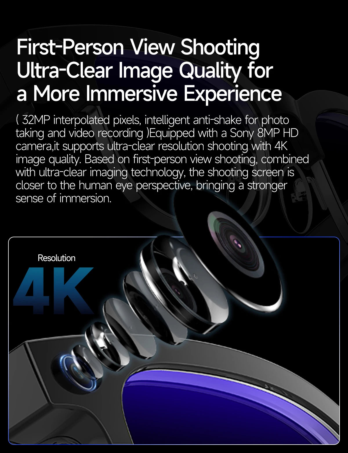 Smart AI Translation Smart Glasses Take Photos Recognizing Objects 4K Camera Bluetooth Music Call Intelligent Recording Glasses